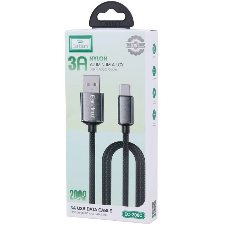 کابل تایپ سی فست شارژ 3 آمپر ارلدام EC-200C طول 2 متر