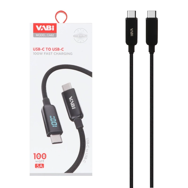 کابل شارژ فست VABI Type-C To Type-C مدل CA62 100W - مشکی