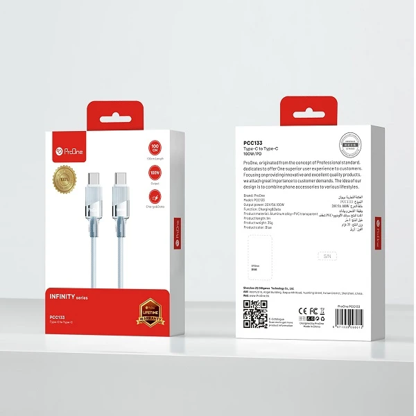 کابل دو سر TYP-C پرووان 100 وات به طول 120 سانتی