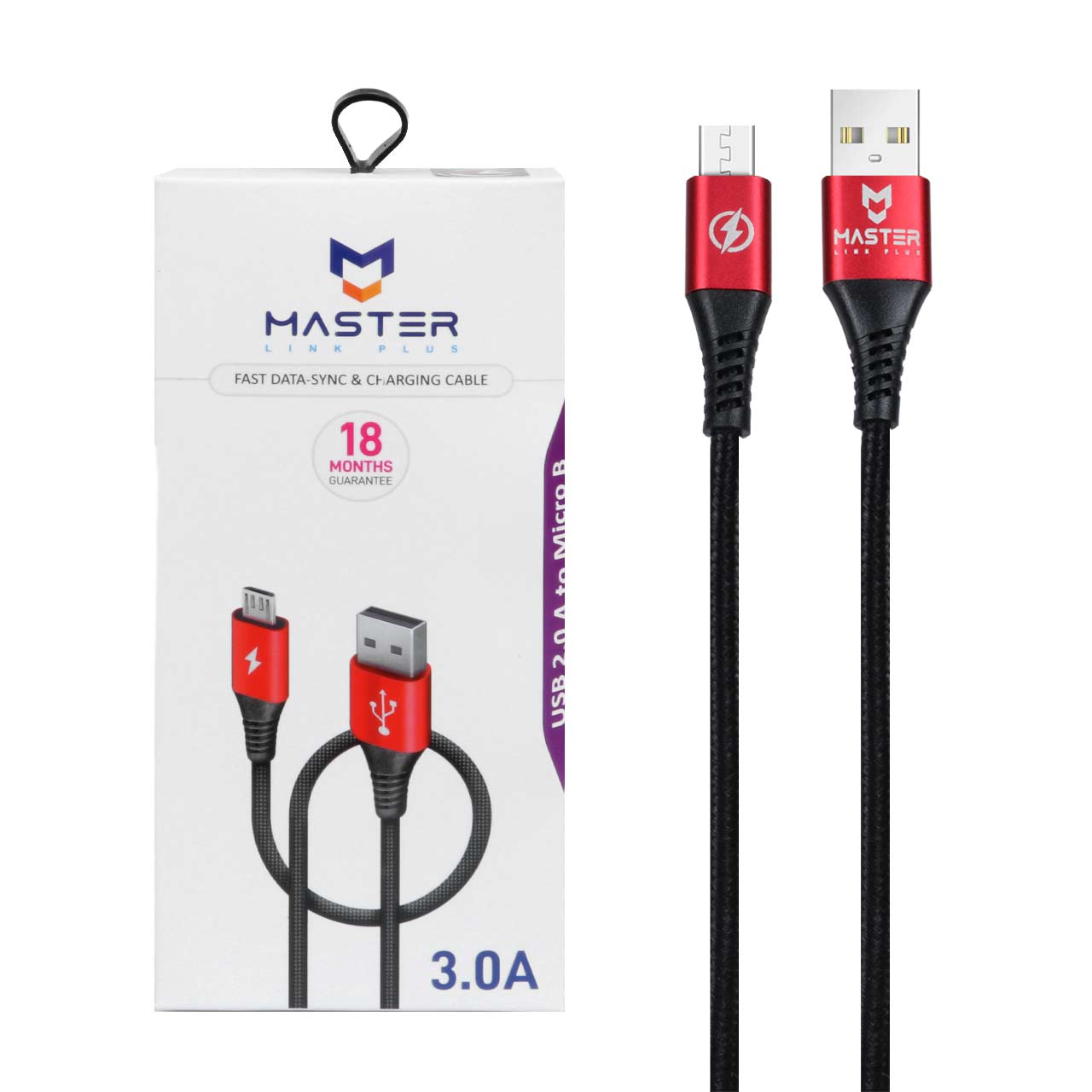 کابل شارژ کنفی سوپر فست اندروید MASTER - مشکی قرمز