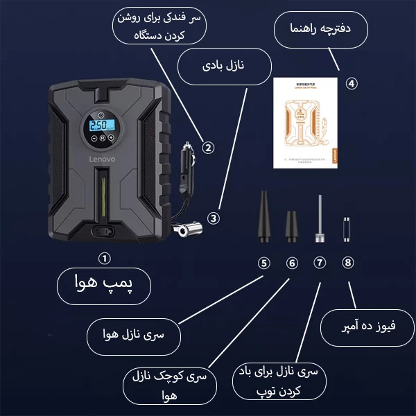 پمپ باد فندکی خودرو دیجیتال Lenovo
