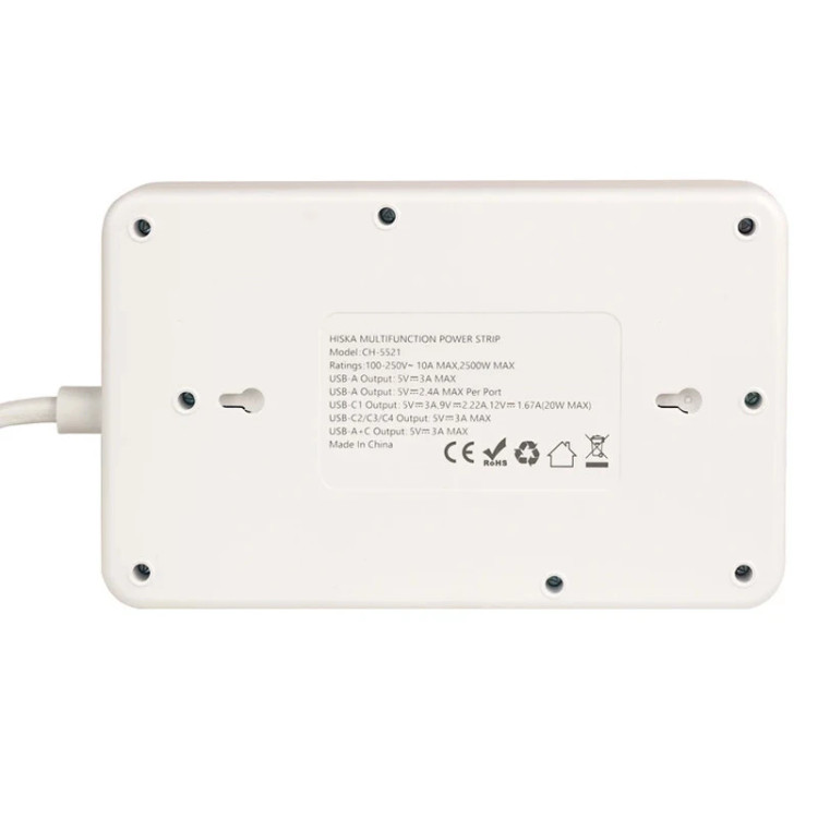 چند راهی 5 خانه هیسکا با کابل 2 متری + شارژر USB و Type-C