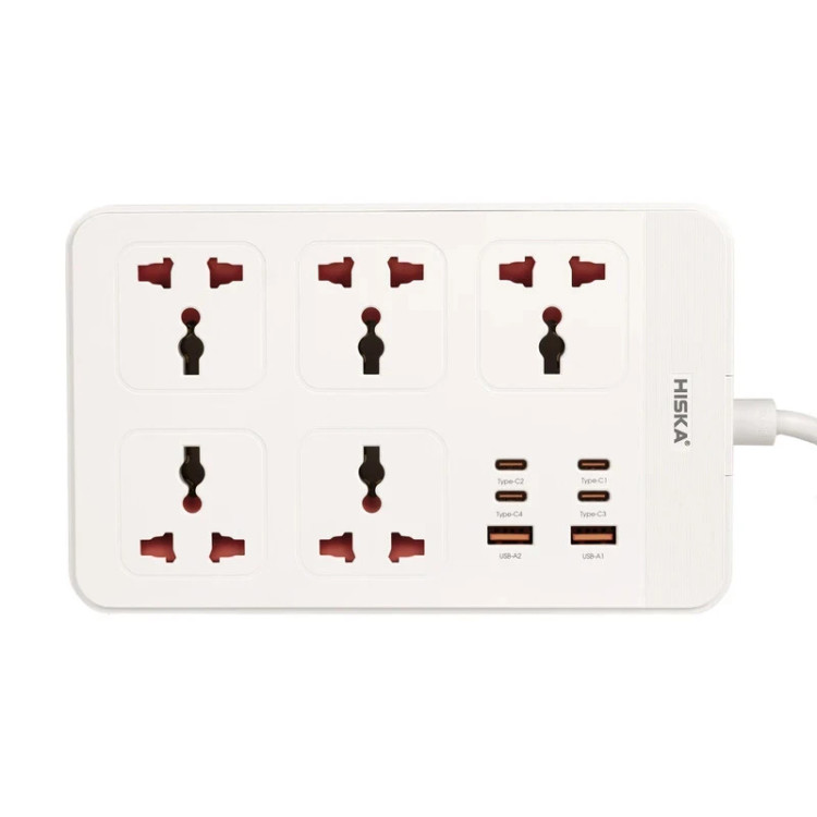 چند راهی 5 خانه هیسکا با کابل 2 متری + شارژر USB و Type-C