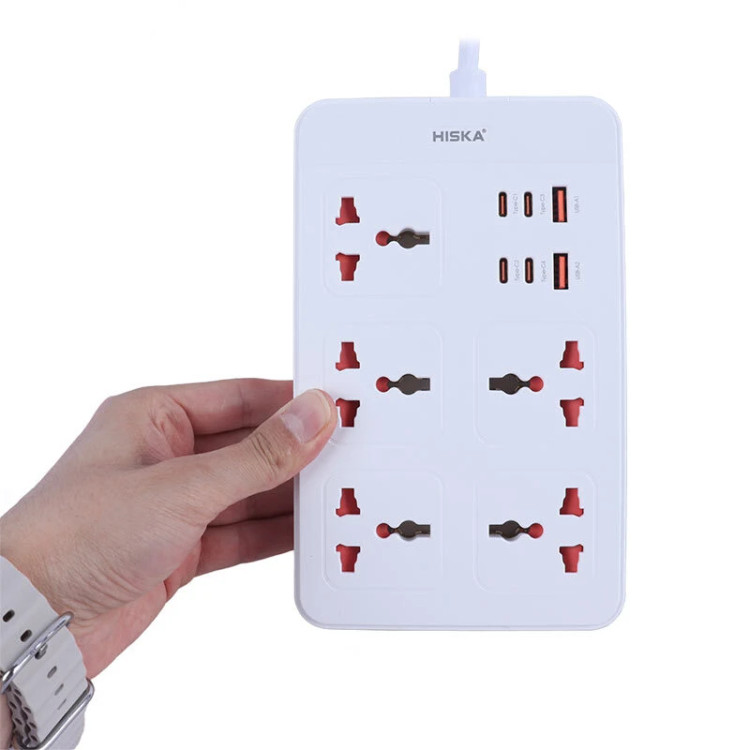 چند راهی 5 خانه هیسکا با کابل 2 متری + شارژر USB و Type-C