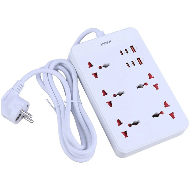 چند راهی 5 خانه هیسکا با کابل 2 متری + شارژر USB و Type-C