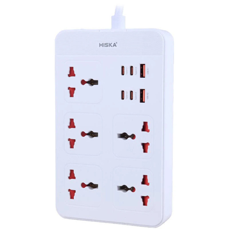 چند راهی 5 خانه هیسکا با کابل 2 متری + شارژر USB و Type-C