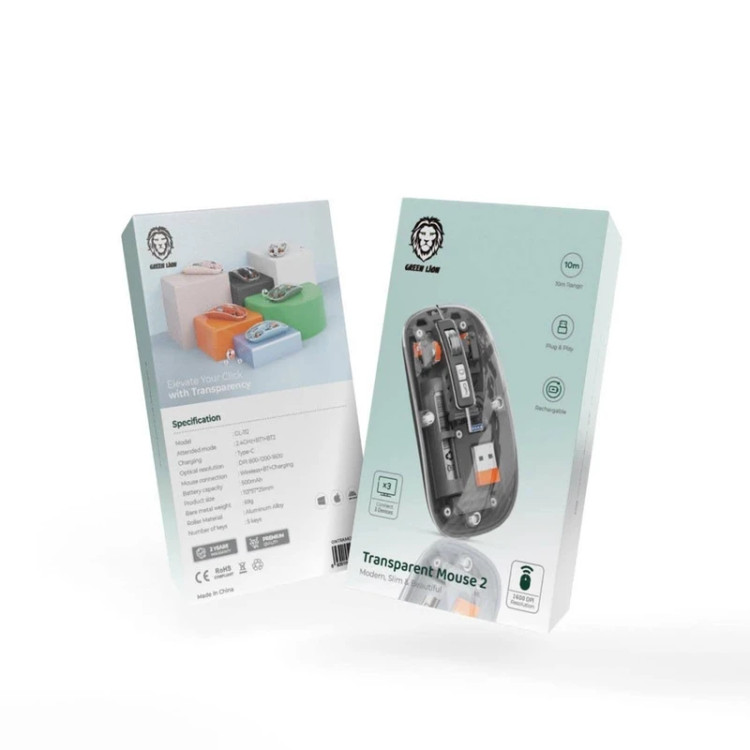 ماوس بی سیم گرین لاین مدل Transparent Mouse 2، قابلیت اتصال با دانگل USB و بلوتوث